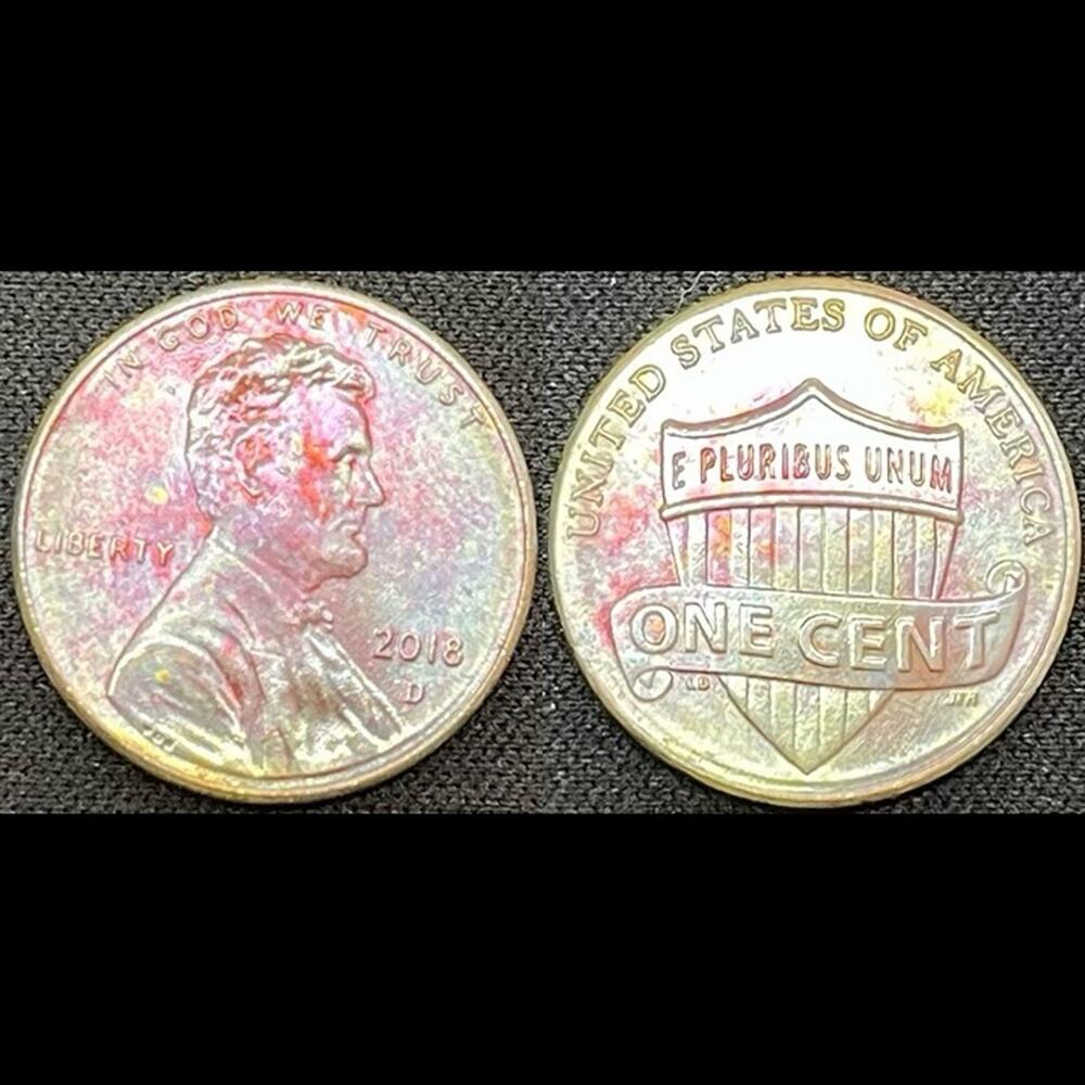 Lincoln One Cent 2018-D Synthesized Rainbow Toning Handmade Collection Coin #16